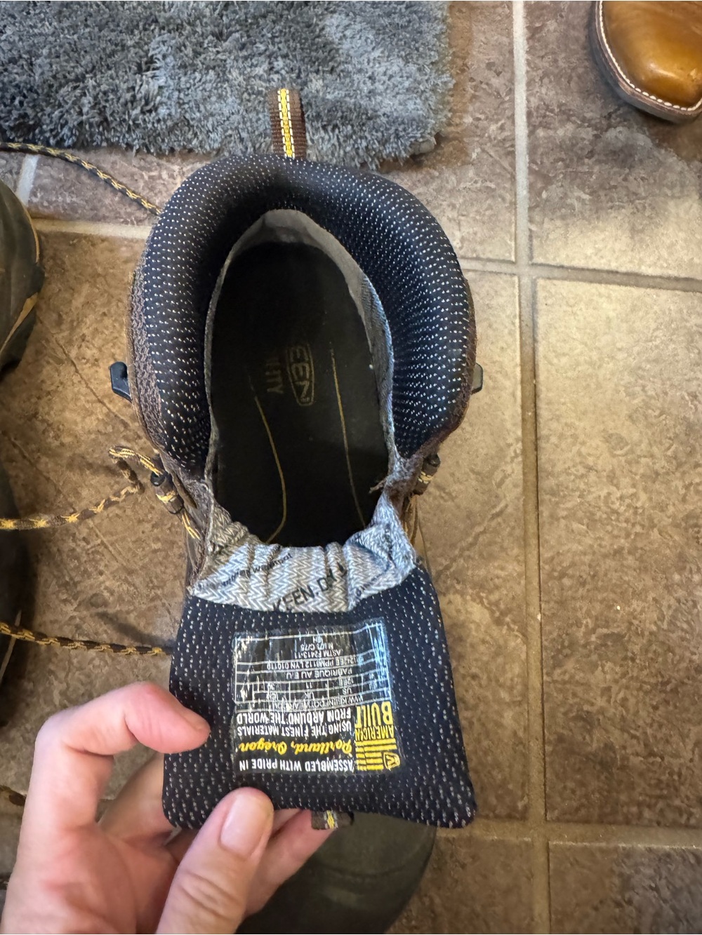 Keen Brown and Black Men's Work Boots with Yellow Accents - Picture 3 of 4